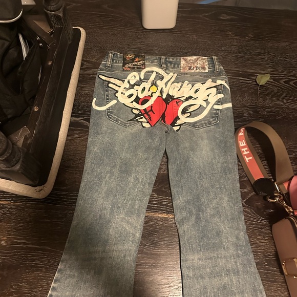 Ed Hardy Light Blue Jeans with Red Heart Embroidery - Picture 5 of 5